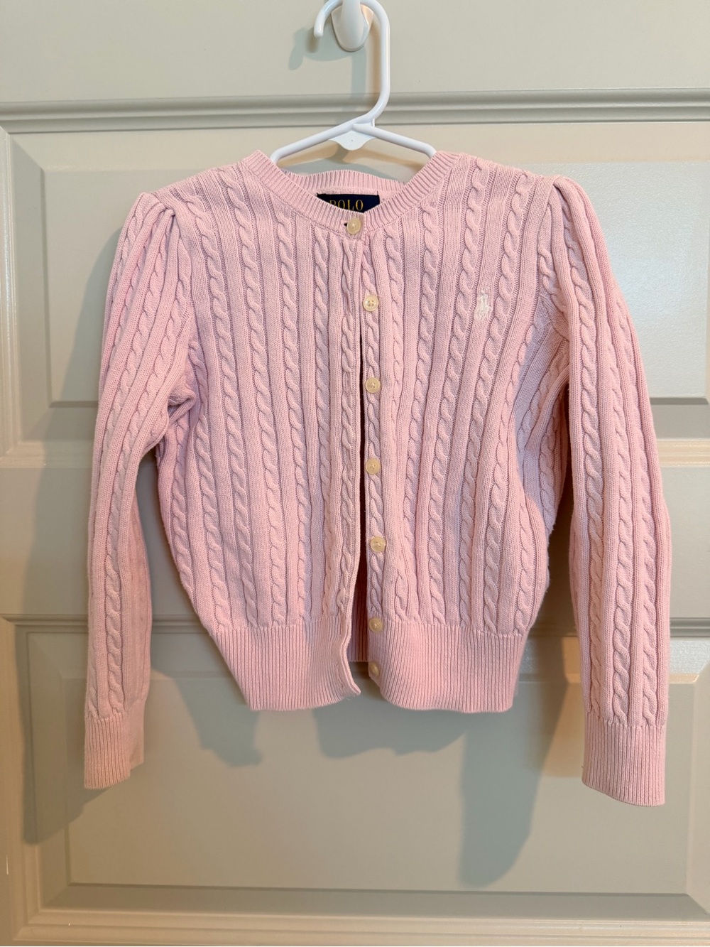 Polo by Ralph Lauren Light Pink Cable-Knit Button Cardigan